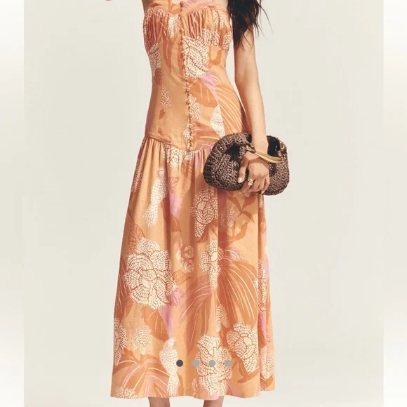 NWT Farm Rio Linen Strapless Drop-Waist Maxi Dress Maxi